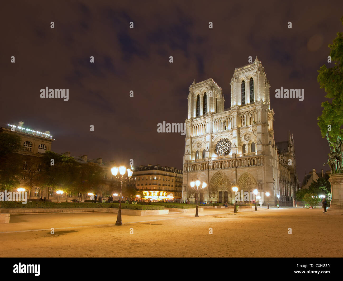 Notre Dame de Paris la nuit Banque D'Images