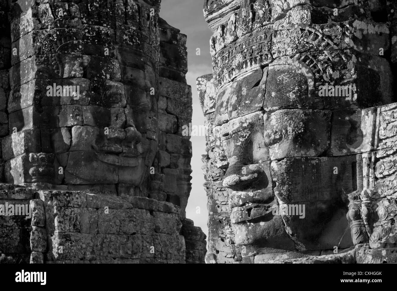 Visages de temple Bayon, Angkor, Cambodge Banque D'Images