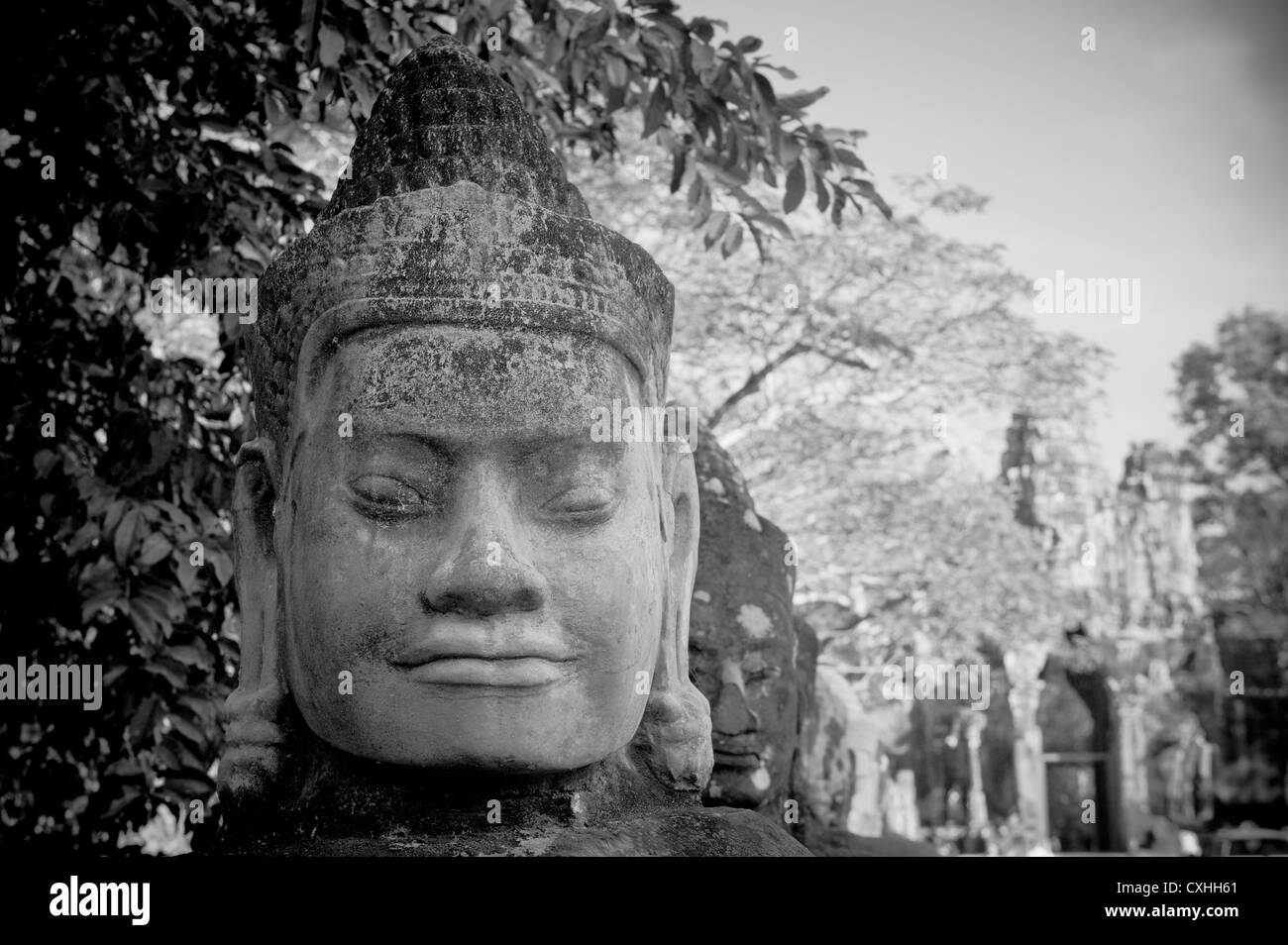 Chef de gate guardian, Angkor, Cambodge Banque D'Images