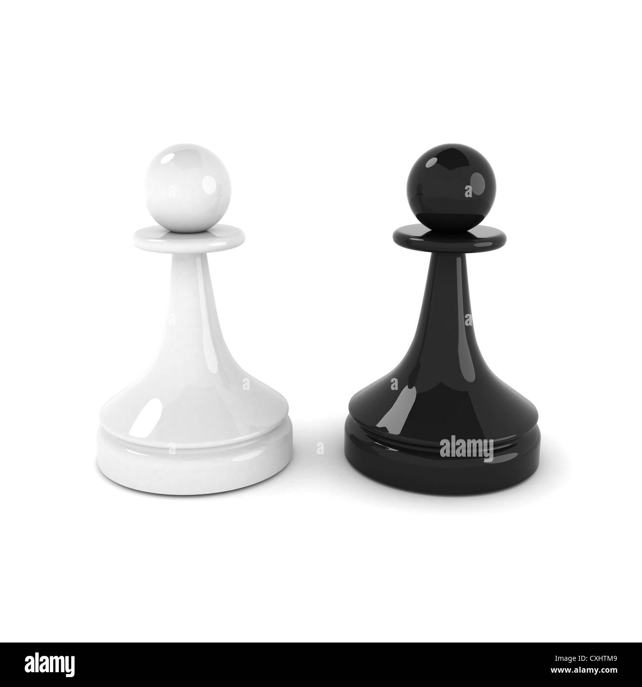 Pièces des échecs classique isolé sur blanc. Les pions noirs et blancs. Illustration 3D render Banque D'Images