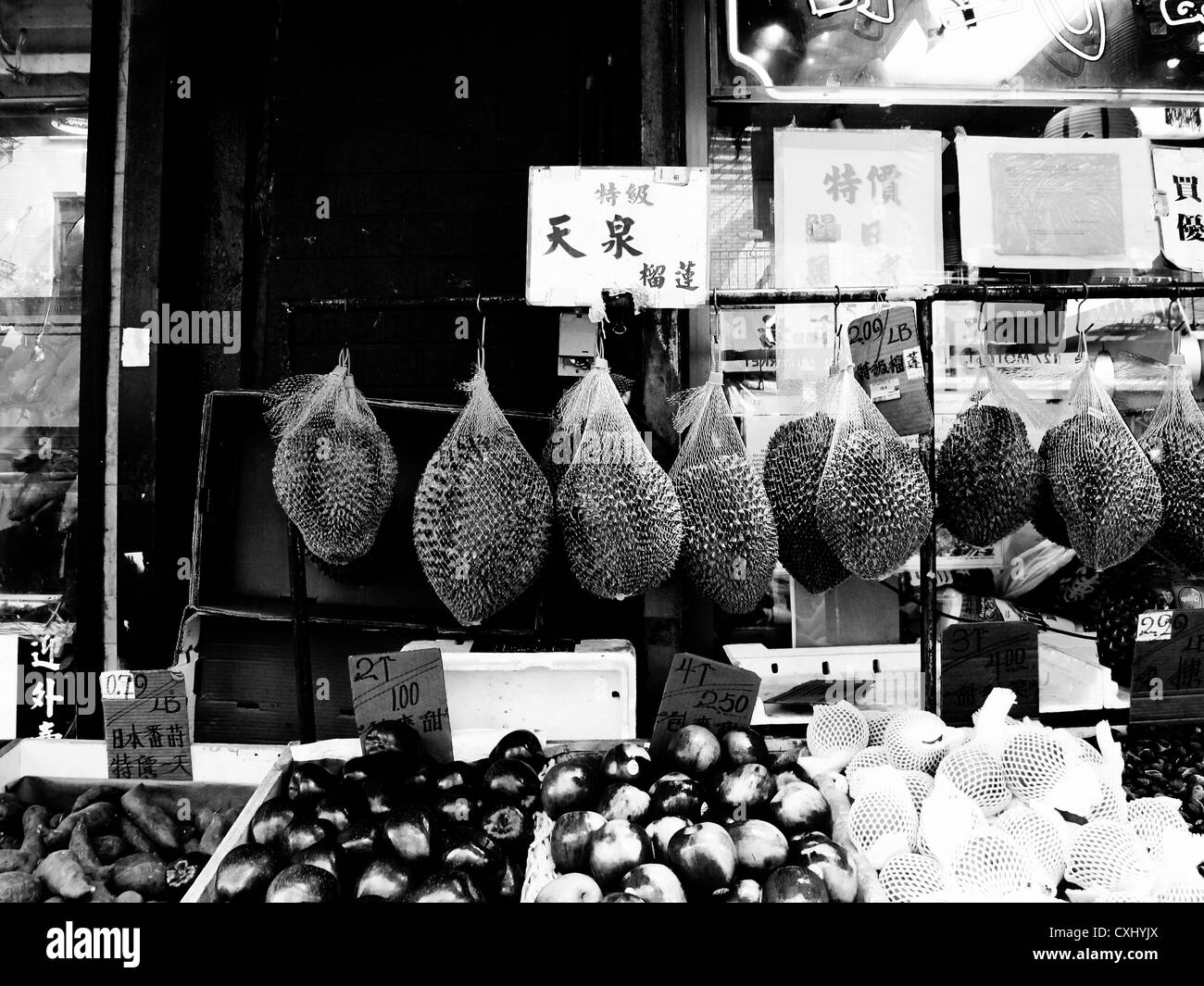 New York Chinatown en noir & blanc Banque D'Images