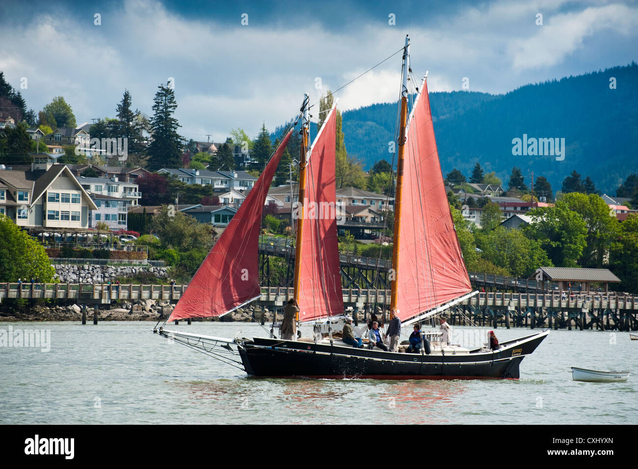 Voiliers voile goélette sur la magnifique région de Puget Sound de Bellingham Bay, Washington. Banque D'Images