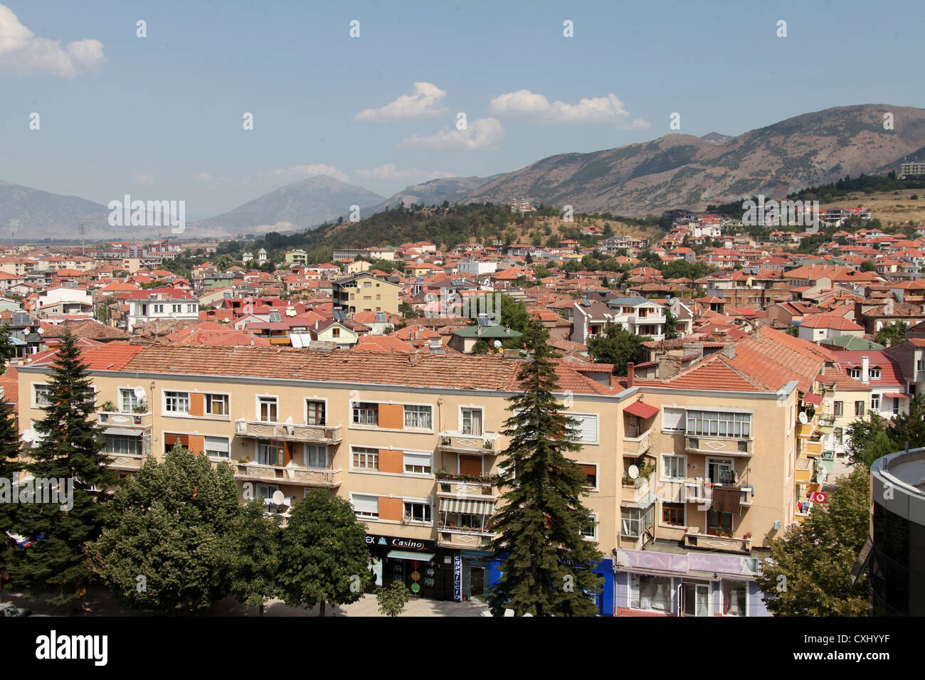 Ville albanaise de Korçë Banque D'Images