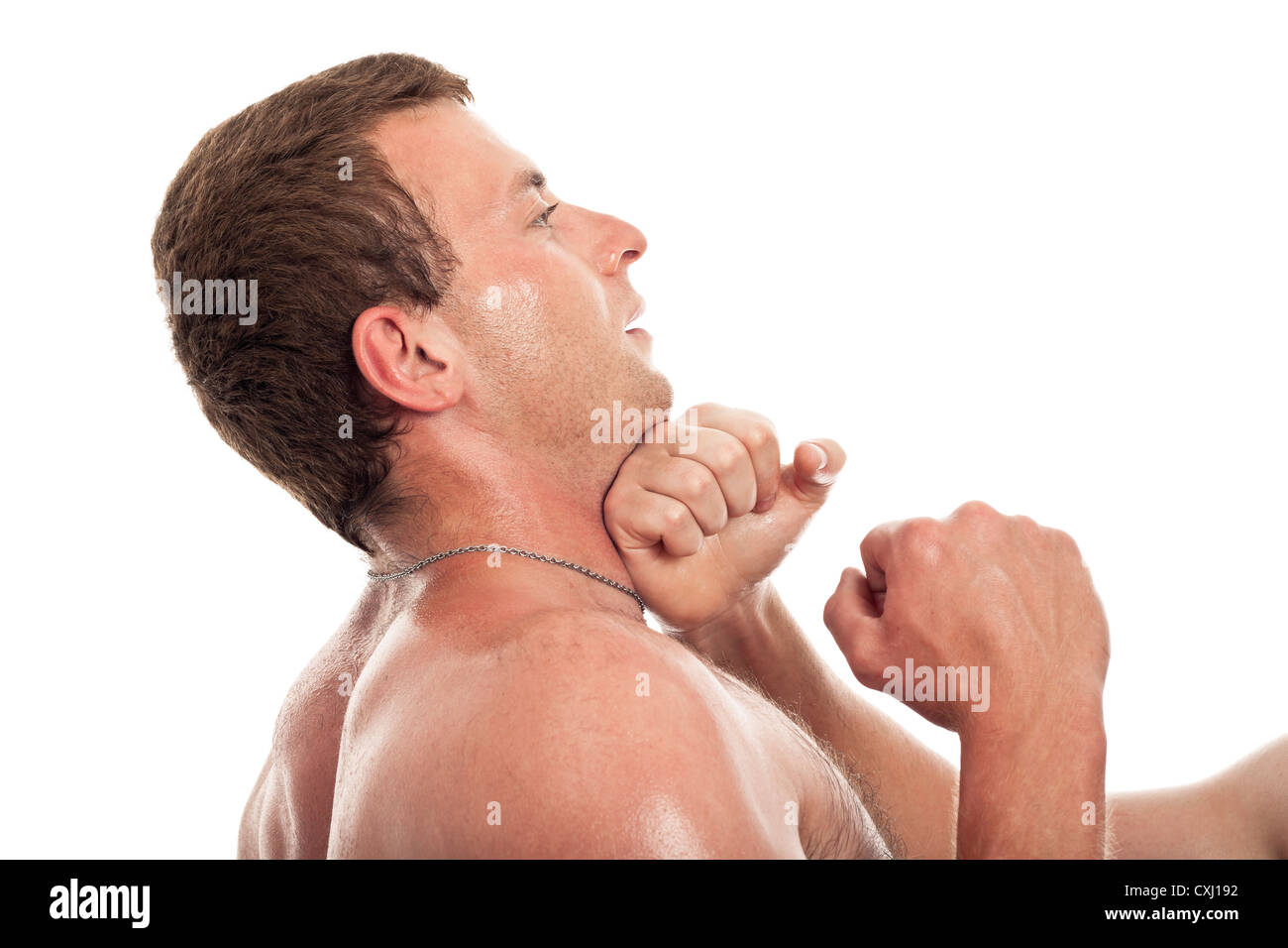 Close up of man boxing, isolé sur fond blanc. Banque D'Images