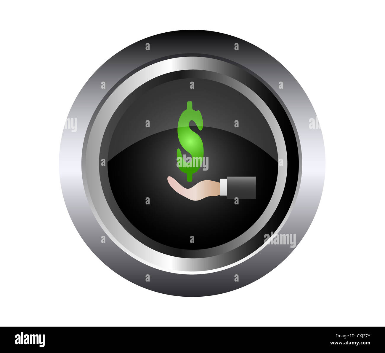 Prêteur hand holding dollar sign vector illustration dans bouton noir Banque D'Images