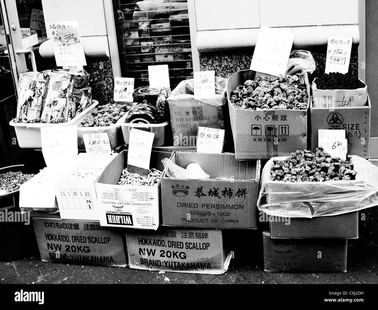 New York Chinatown en noir & blanc Banque D'Images