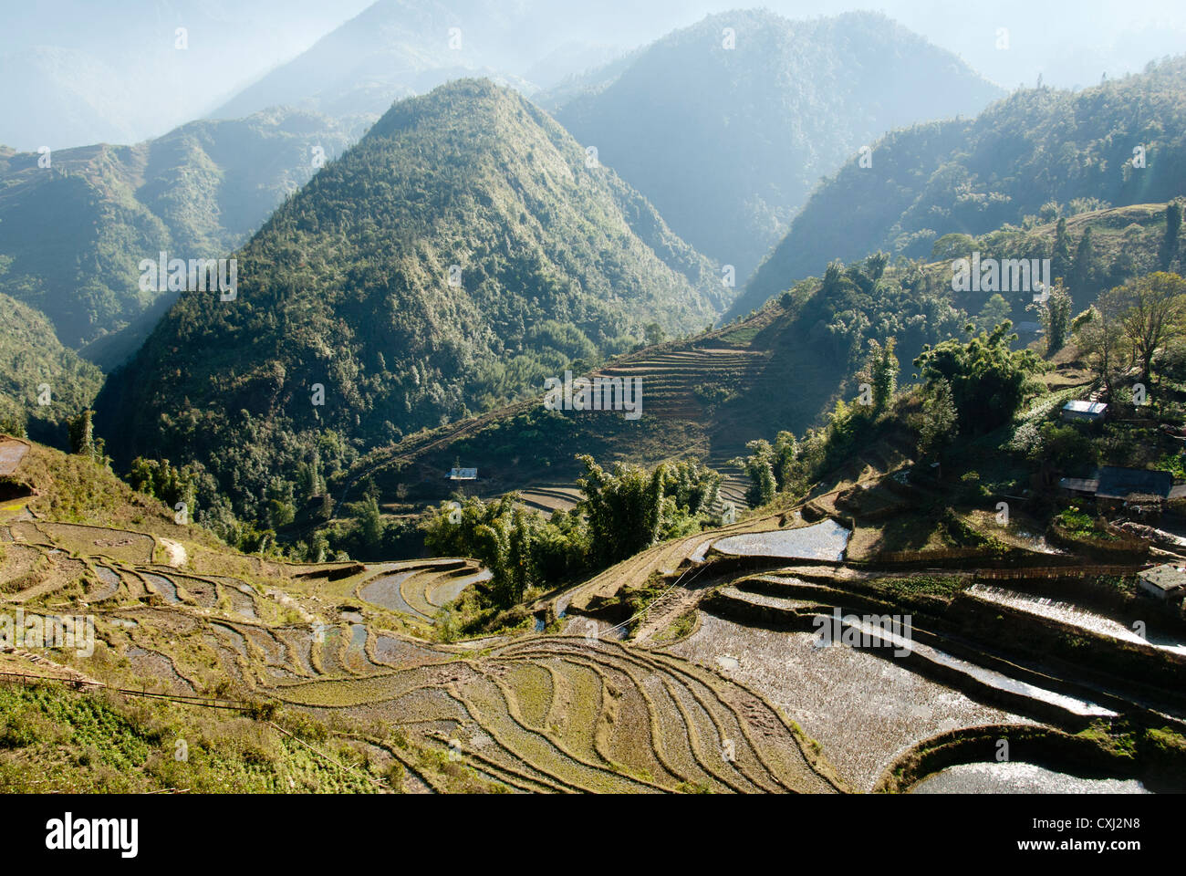 Bâtiments sur la colline, SAPA, Vietnam Banque D'Images