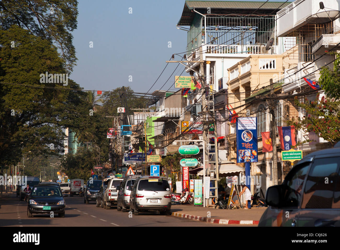 Centre-ville rue, Vientiane, Laos Banque D'Images