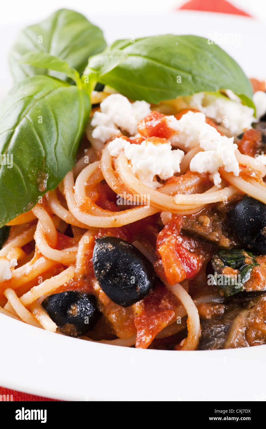 Spaghettis à la sicilienne Banque D'Images