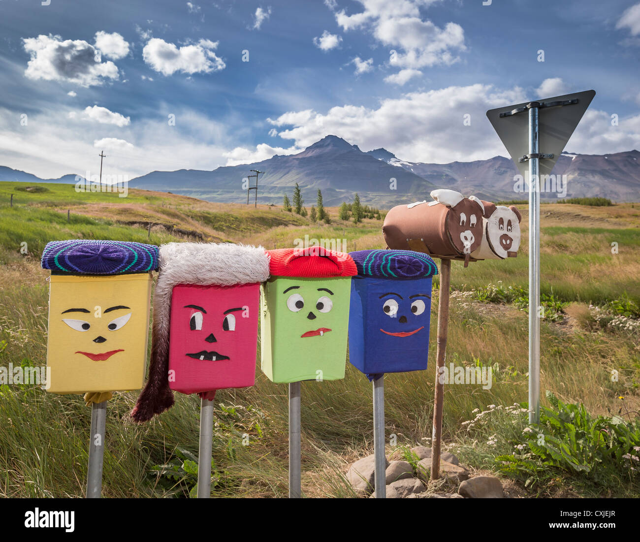 Boîtes aux lettres décorées, dans le Nord de l'Islande Banque D'Images