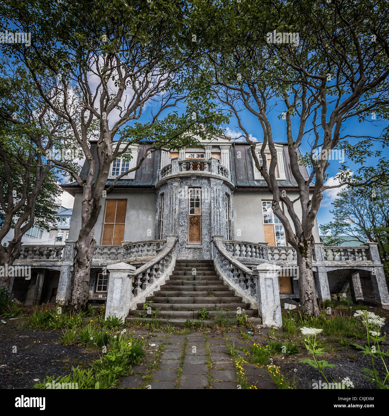 Maison abandonnée. Barricadèrent house en raison de la récession, l'Islande Reykjavik Banque D'Images