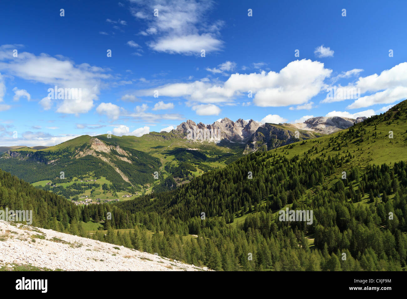Paysage estival de la vallée Gardena, Alto Adige, Italie Banque D'Images