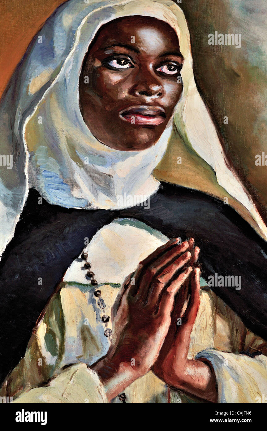 Espagne : portrait à l'huile de sœur Teresa Chicaba dans le musée du Convento de Las Dueñas à Salamanque Banque D'Images
