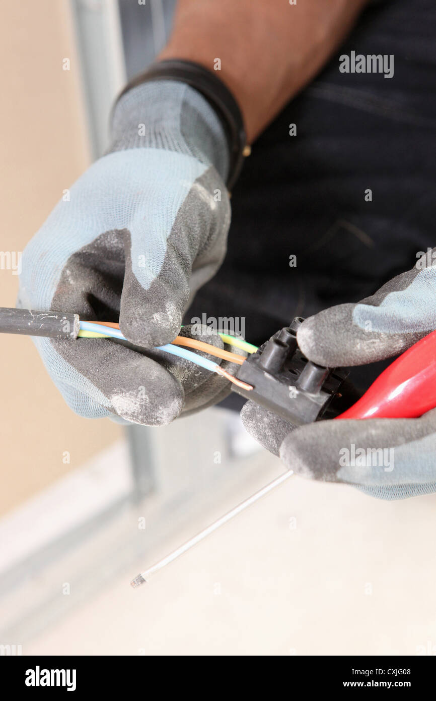 Le câblage d'un homme 'chocolat' bloc connecteur électrique Banque D'Images