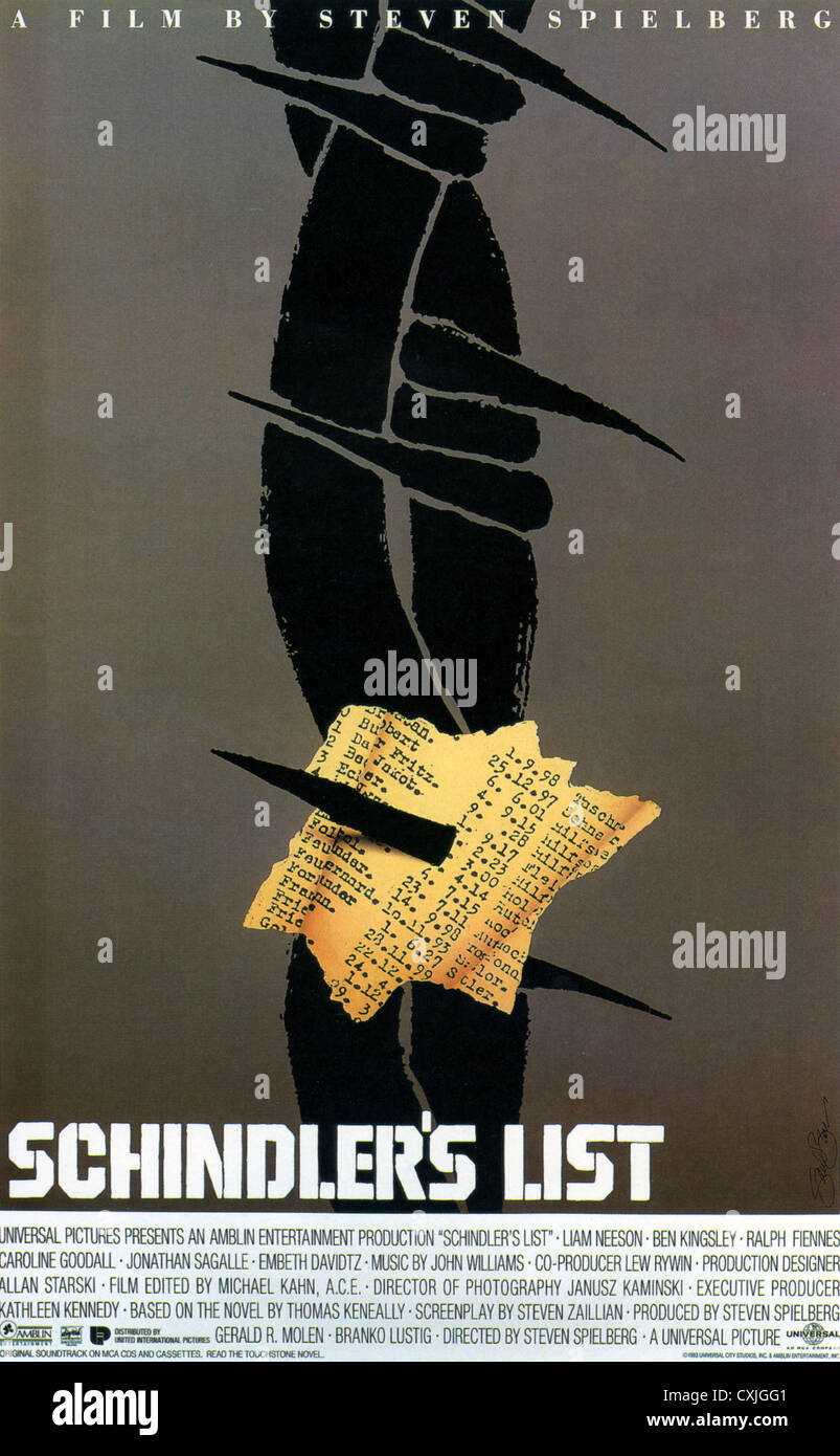 Pour l'affiche de la Liste de Schindler 1993 film universel Banque D'Images