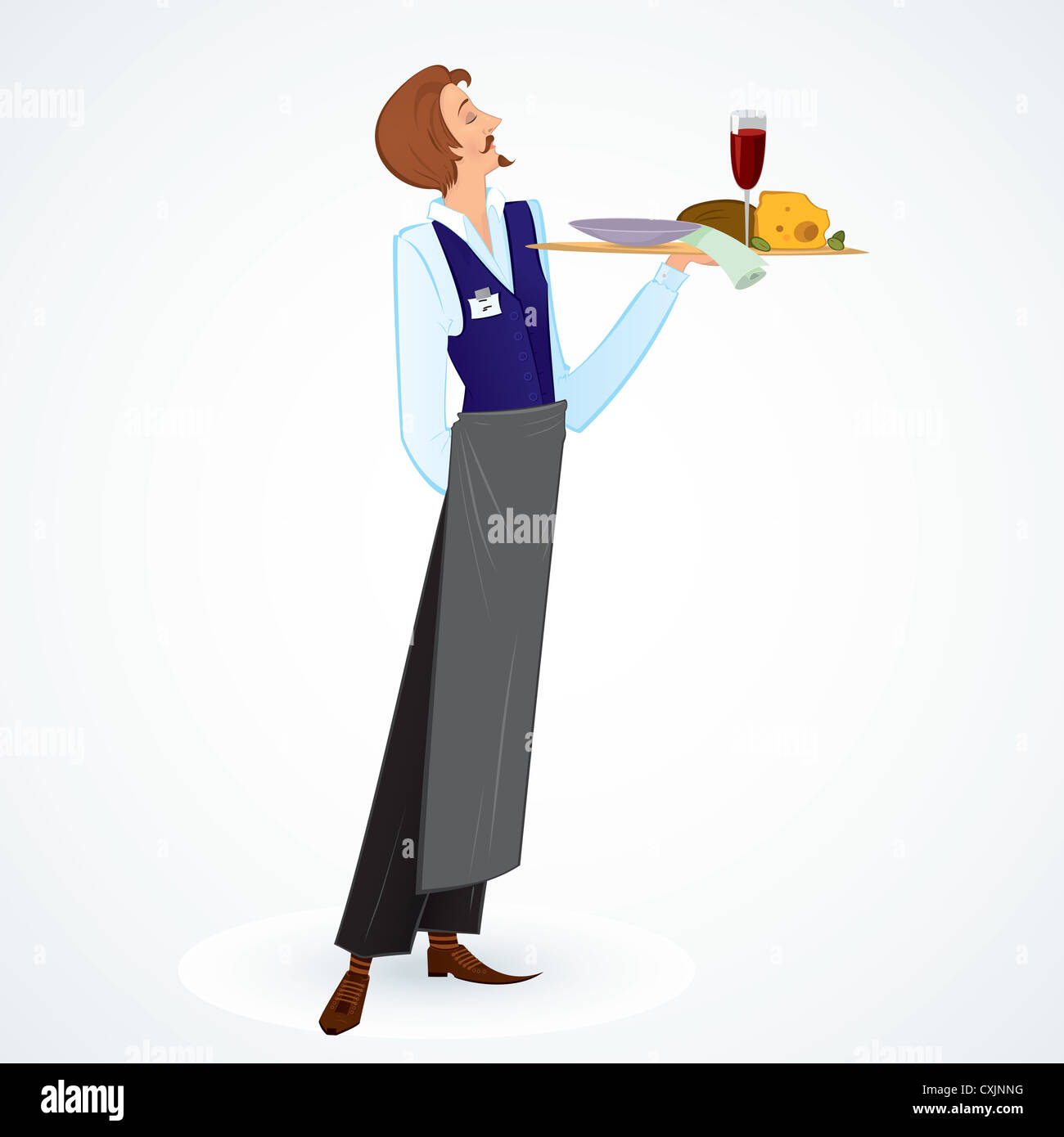 Vector illustration d'un jeune garçon mince tenant un plateau avec de la nourriture Banque D'Images