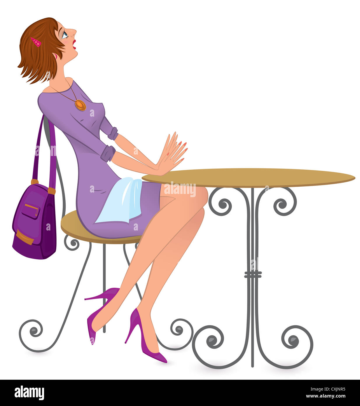 Vector illustration d'une jeune femme assise sur ses genoux avec nappes Banque D'Images