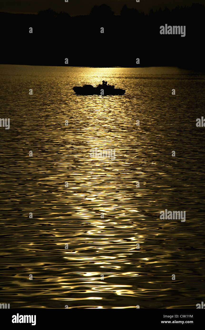 Soir, le lac de Losheim, Saarland, Allemagne Banque D'Images
