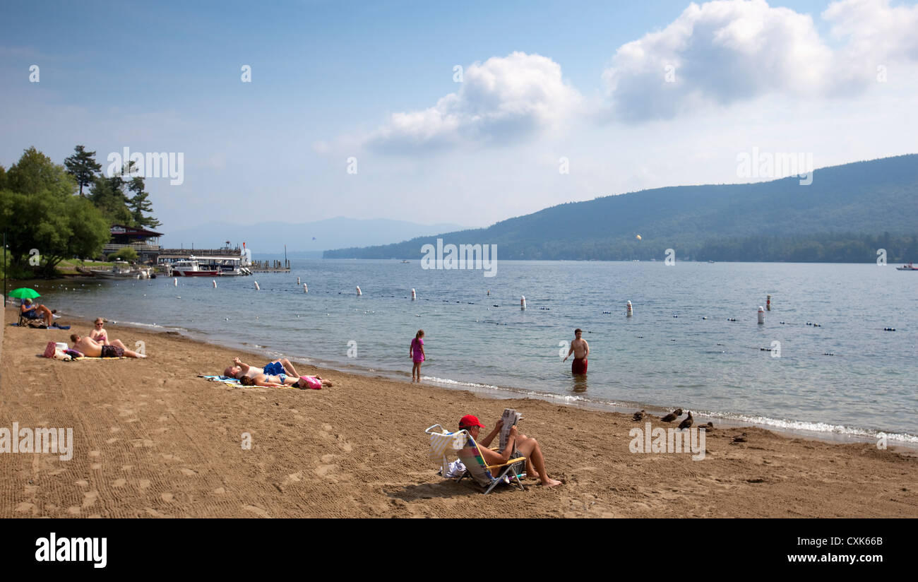 Plage de baignade, Lake George, NY Banque D'Images