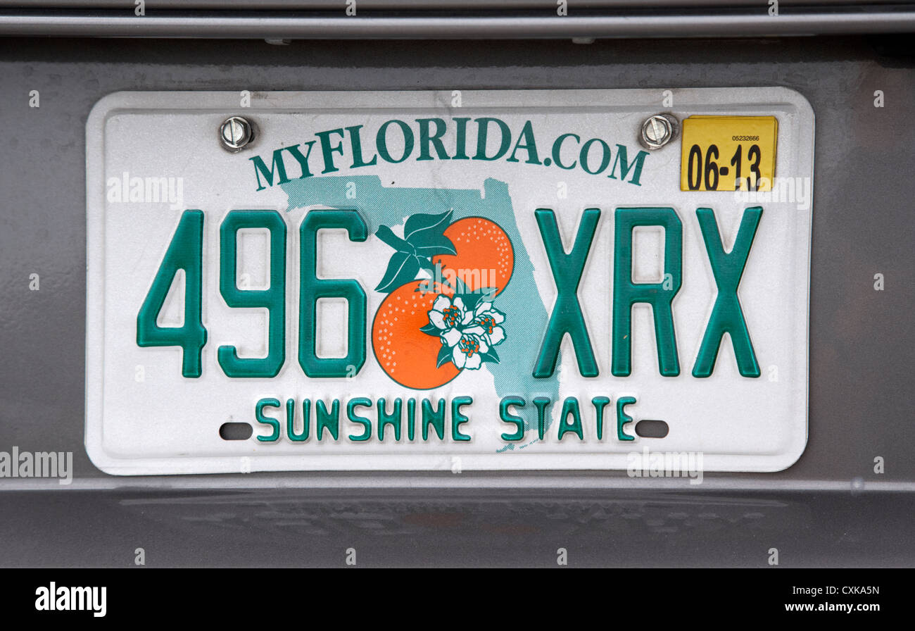 État du soleil de Floride usa de la plaque d'immatriculation Banque D'Images