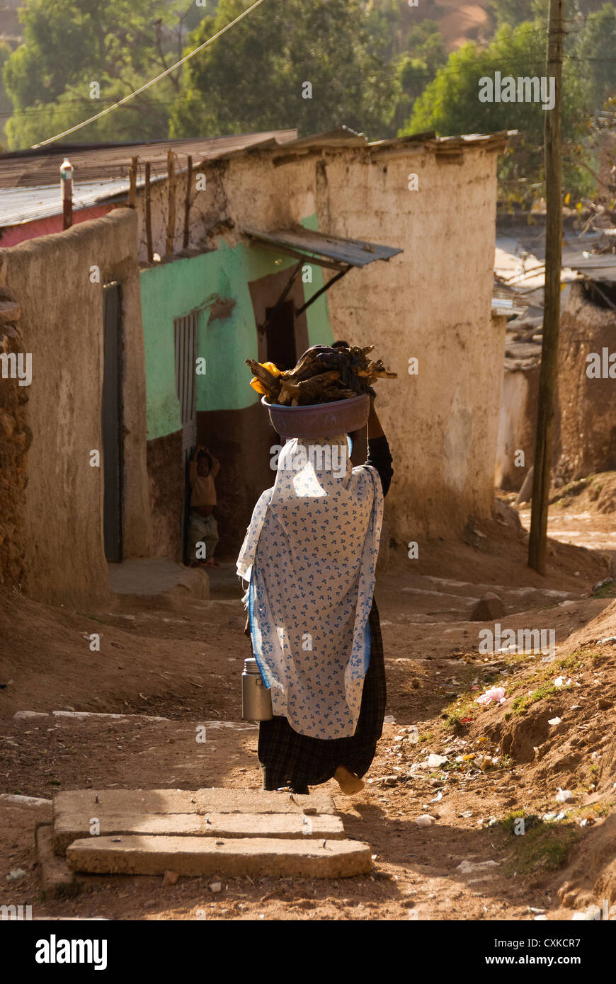 L'Éthiopie, Elk200-4183v Harar, vieille ville, femme portant sur la tête de charge Banque D'Images