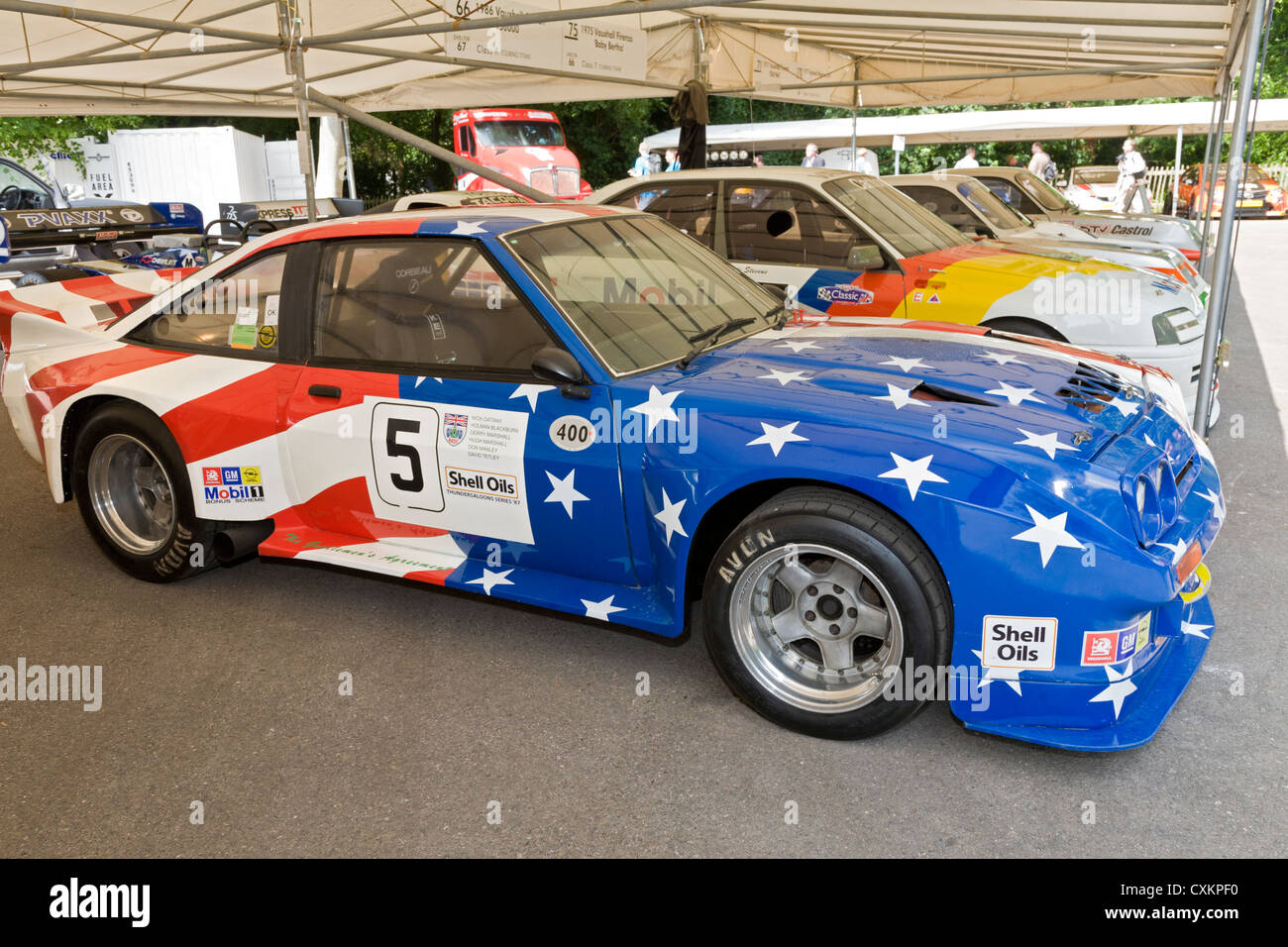 1986 Opel Manta 400 « Stars & Stripes' thundersaloon dans le paddock au Goodwood Festival of Speed 2012, Sussex, UK. Banque D'Images