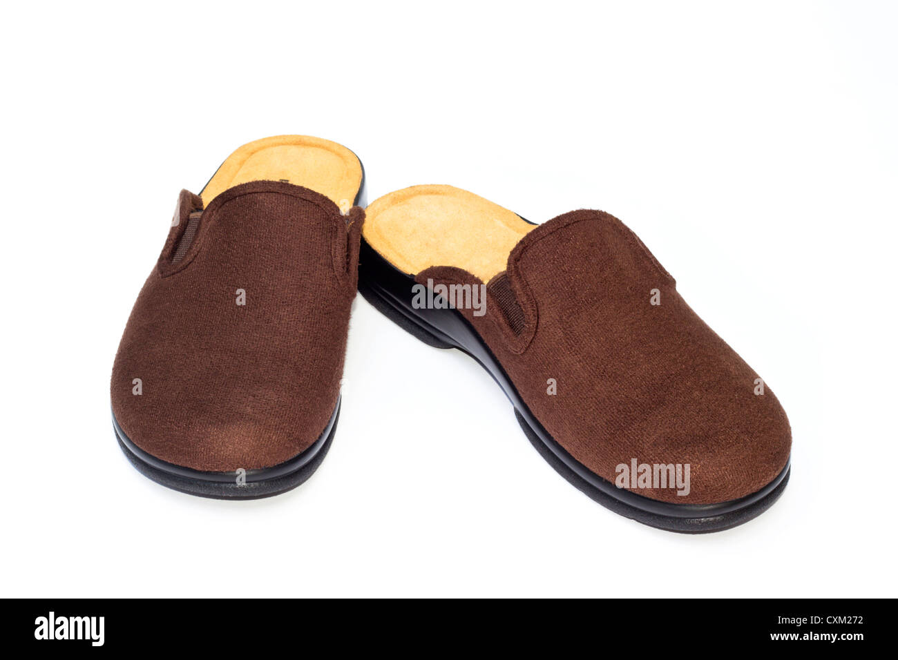 Belle paire de chaussons accueil isolé sur fond blanc Banque D'Images