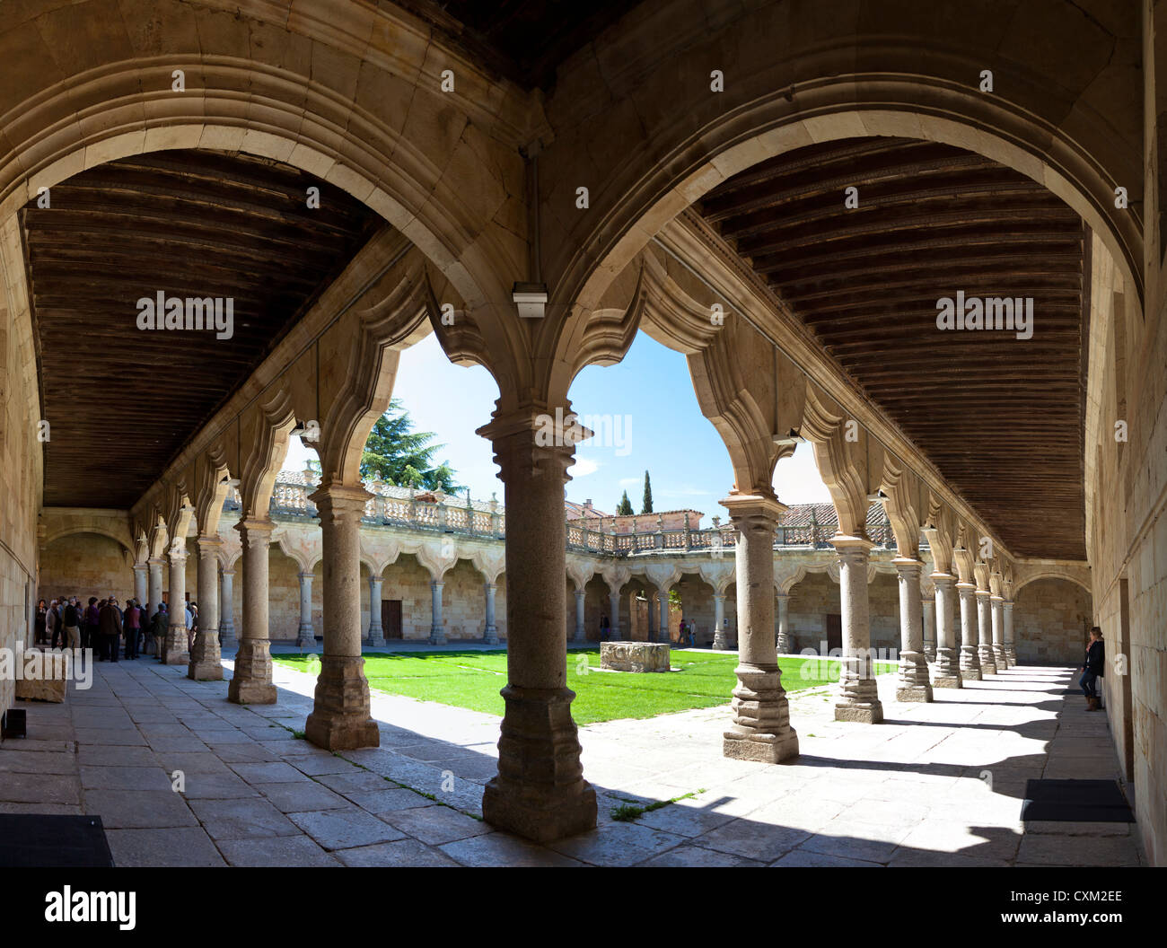 Vue panoramique de l'Escuelas Menores Patio, Patrimoine Mondial par l'UNESCO, Salamanque, Castille et León, Espagne Banque D'Images