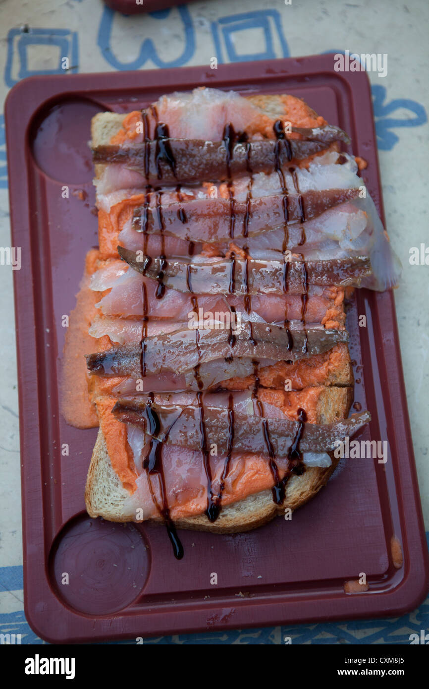 Espagne Séville brushetta de fruits de mer Banque D'Images