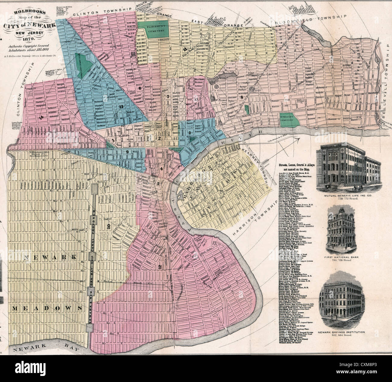 Holbrook's Carte de la ville de Newark, New Jersey. 1879 Banque D'Images