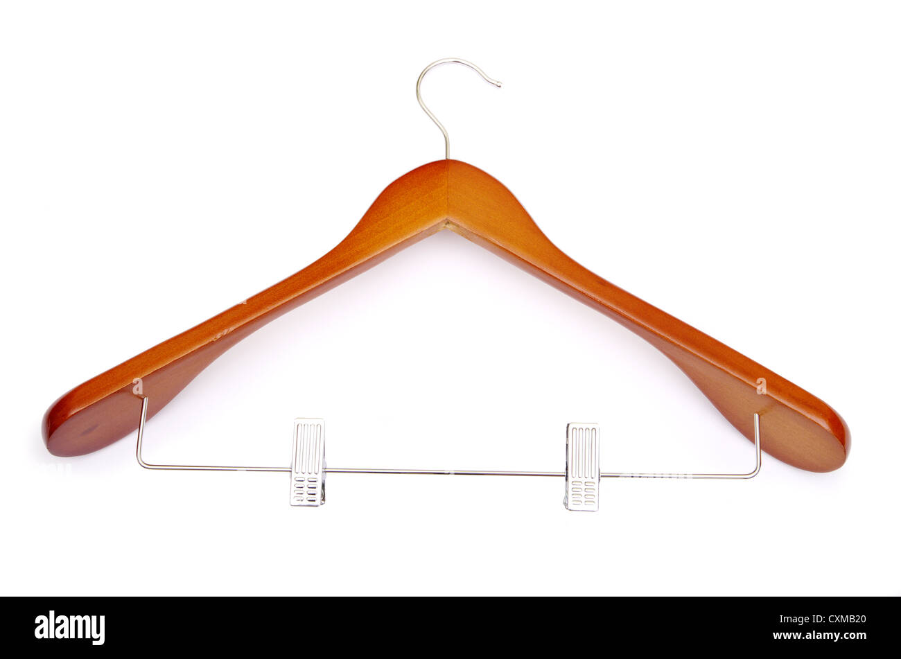 Vêtements-cintre pour pantalon isolé sur blanc. Banque D'Images