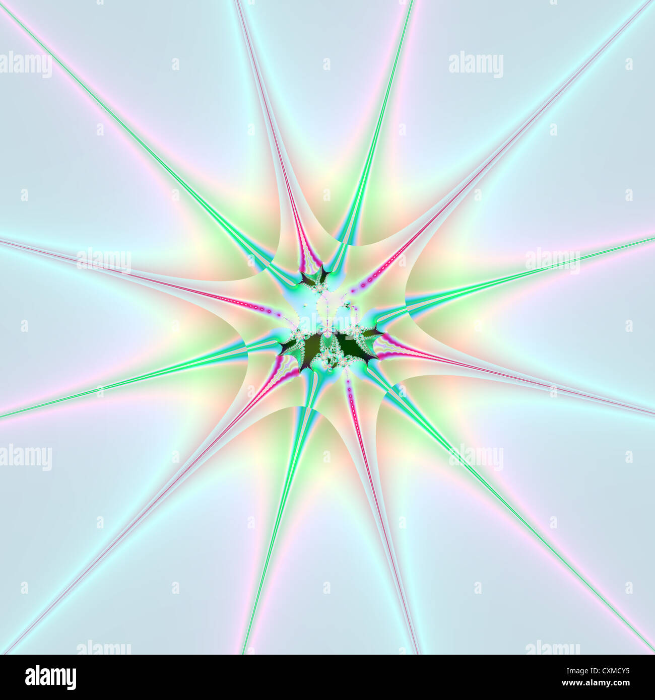 Lumineux et design fractal funky, l'art abstrait, les étoiles en rose, vert et bleu clair. Banque D'Images