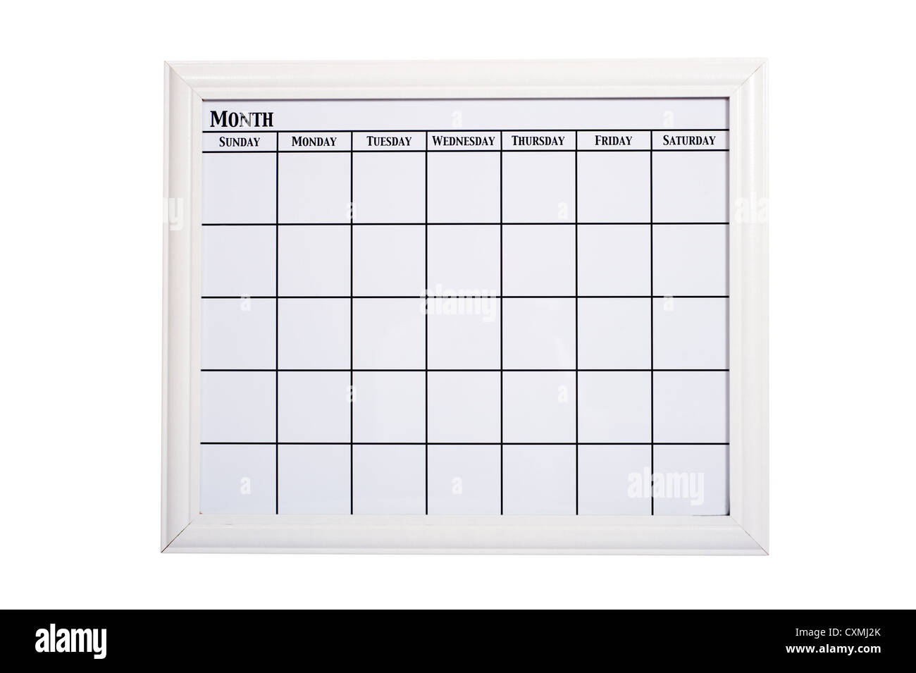 Calendrier blanc en blanc sur un fond blanc avec un trajet de découpage et un cadre blanc ajouter copier ou dates Banque D'Images