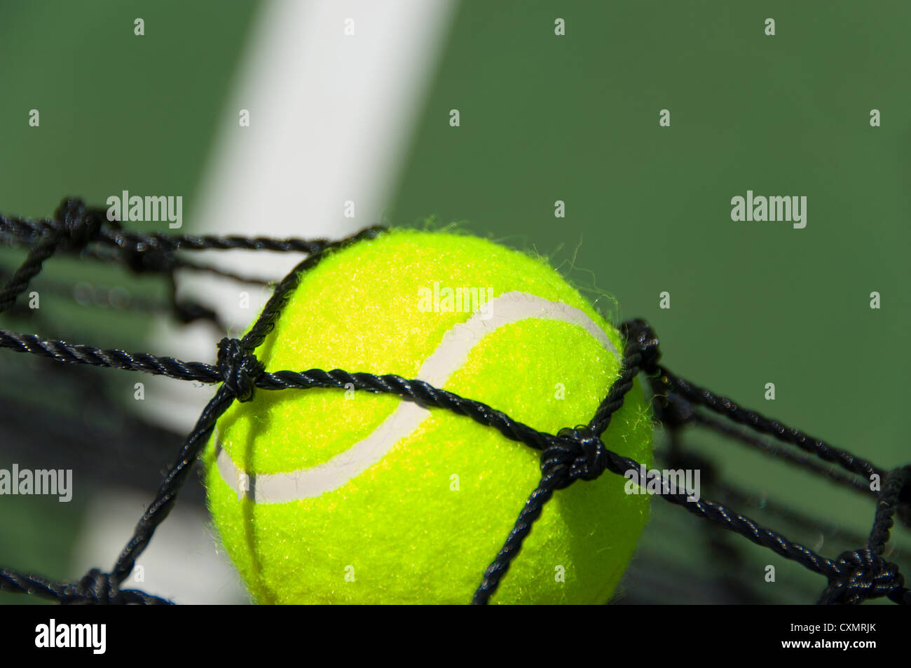 Jaune verdâtre brillant, balle de tennis sur ciment fraîchement peint Banque D'Images