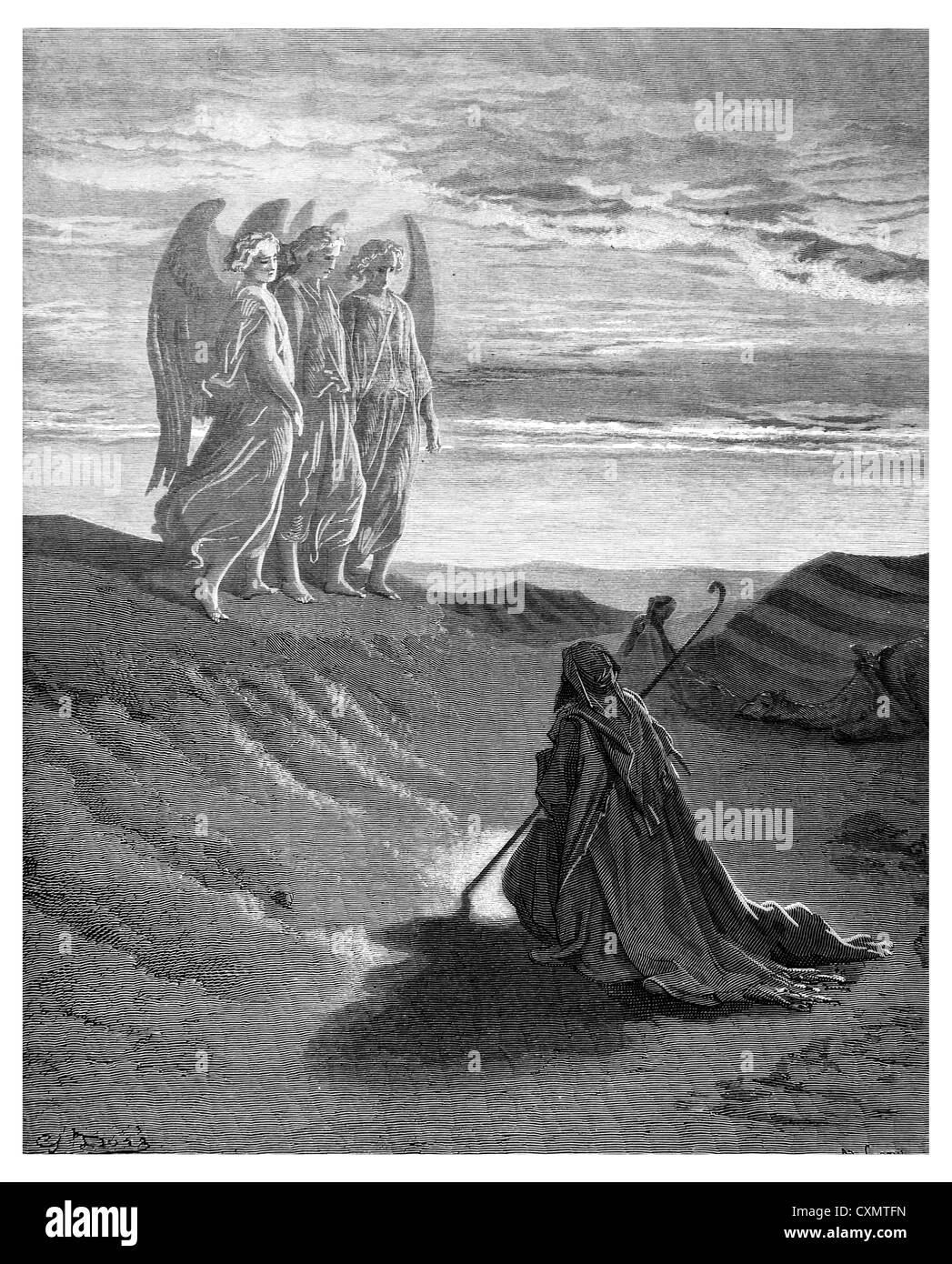 Les trois anges à Abraham. Banque D'Images