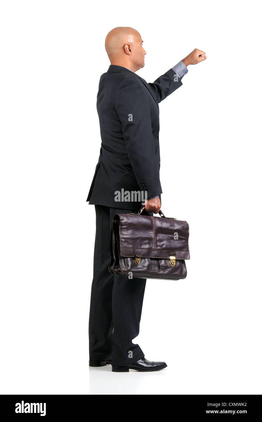 Businessman ou vendeur porte-documents avec frapper isolé dans White Banque D'Images