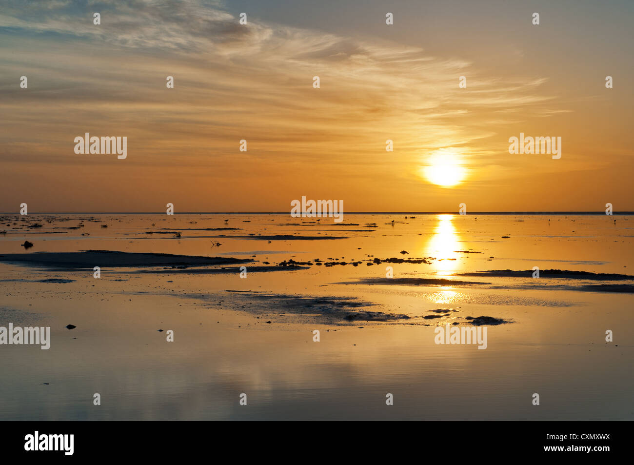 Reflets du lever du soleil sur le lac Eyre, rarement inondé. Banque D'Images