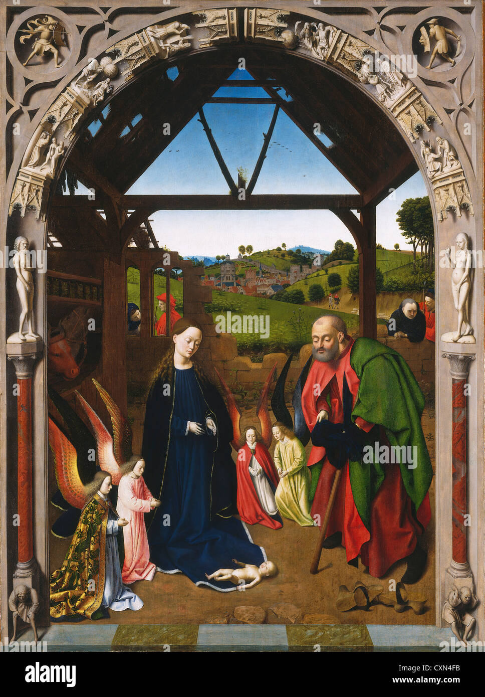 Petrus Christus, la Nativité, active, Russisch 1444 - 1475/1476, ch. 1450, huile sur panneau Banque D'Images