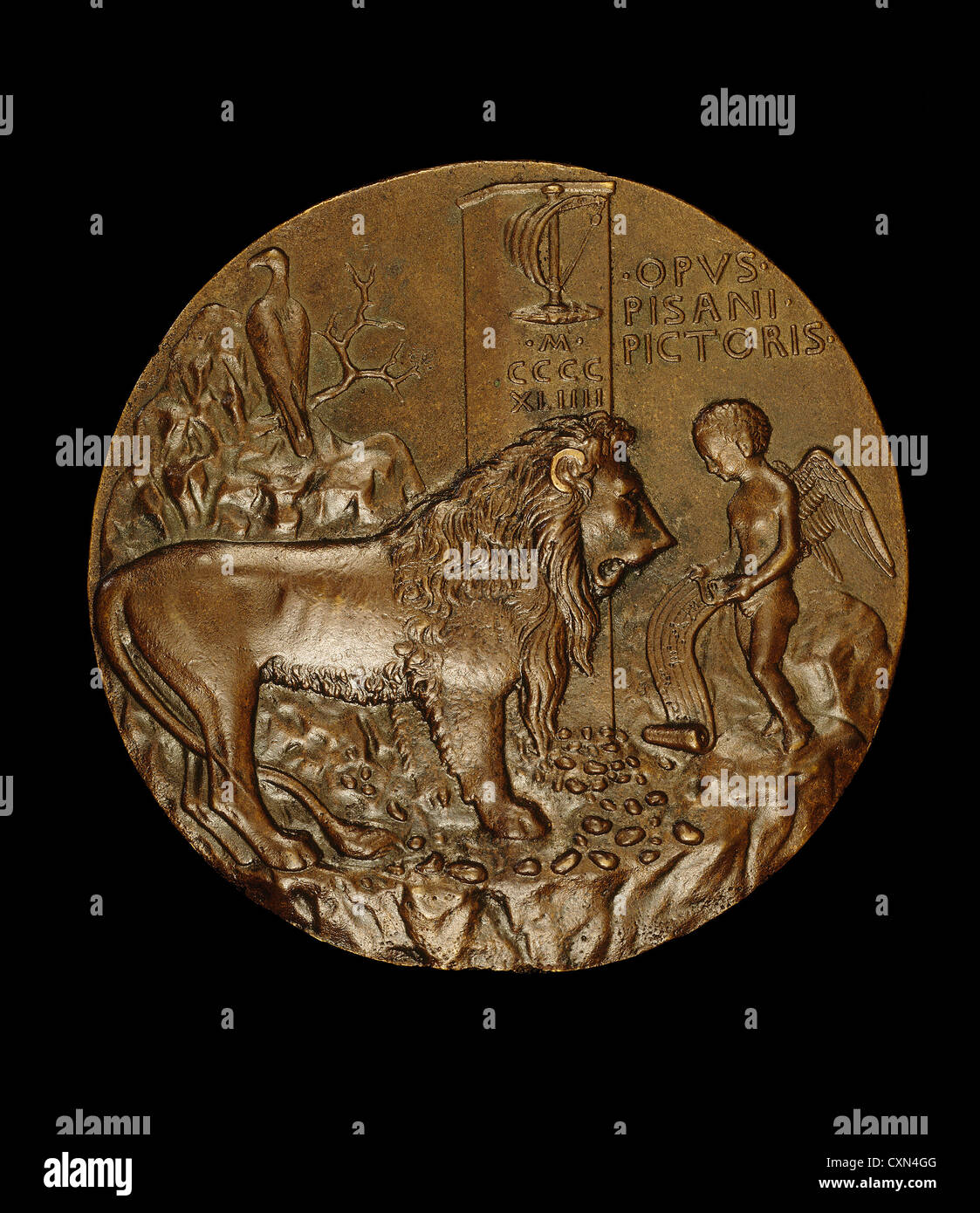 Pisanello, Lion enseignée par Cupid de chanter [AR], Italien, ch. 1395 - 1455, 1444, bronze Banque D'Images