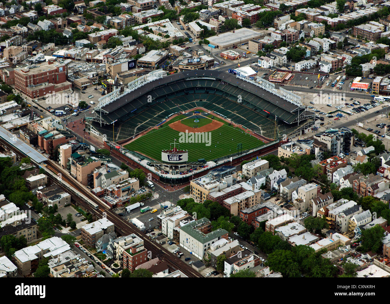 Photographie aérienne Wrigley Field, Chicago, Illinois Banque D'Images