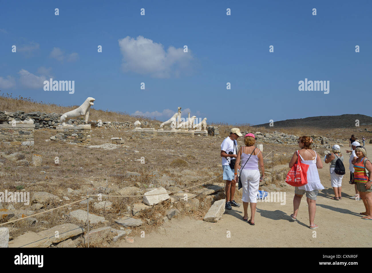 La Terrasse des Lions, site archéologique de Délos, Delos, Cyclades, Mer Égée, Grèce Région Sud Banque D'Images