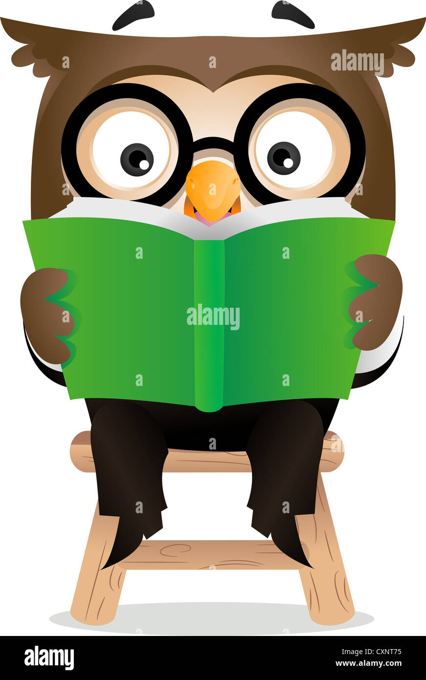 Illustration d'un hibou la lecture d'un livre Banque D'Images