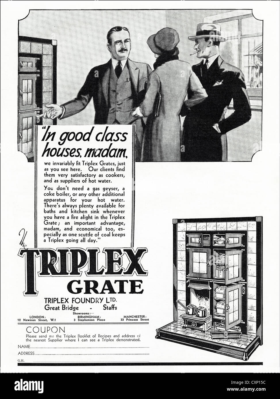 1930 Original vintage publicité imprimée à partir de la publicité des magazines anglais Grille Triplex Banque D'Images