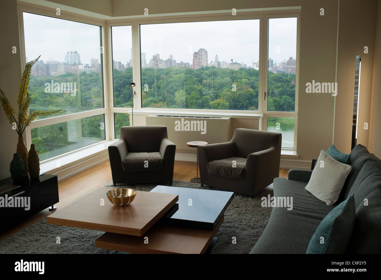 L'extrémité nord de Central Park est vue d'un appartement sur la Cinquième Avenue à Harlem Banque D'Images