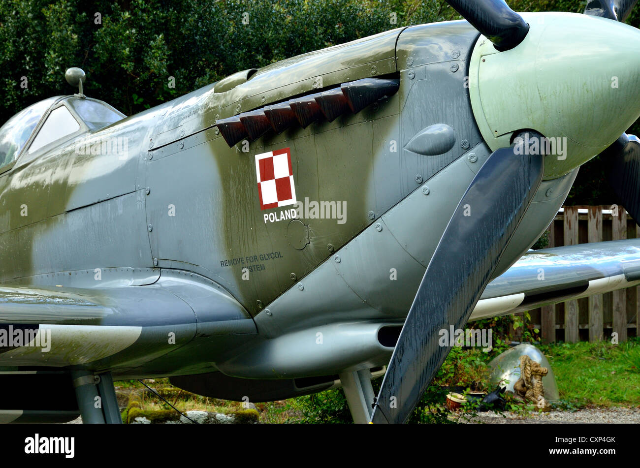Réplique d'un modèle à l'échelle de Supermarine Spitfire dans un jardin près de Newquay Cornwall Banque D'Images
