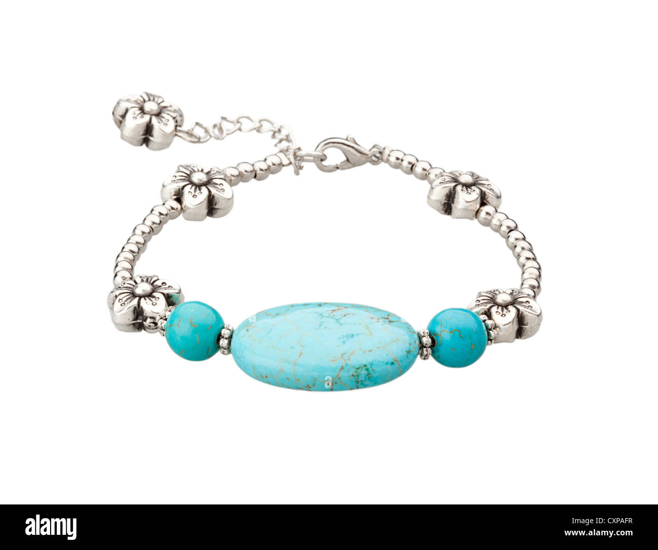 Bracelet turquoise gemstone isolated on white Banque D'Images