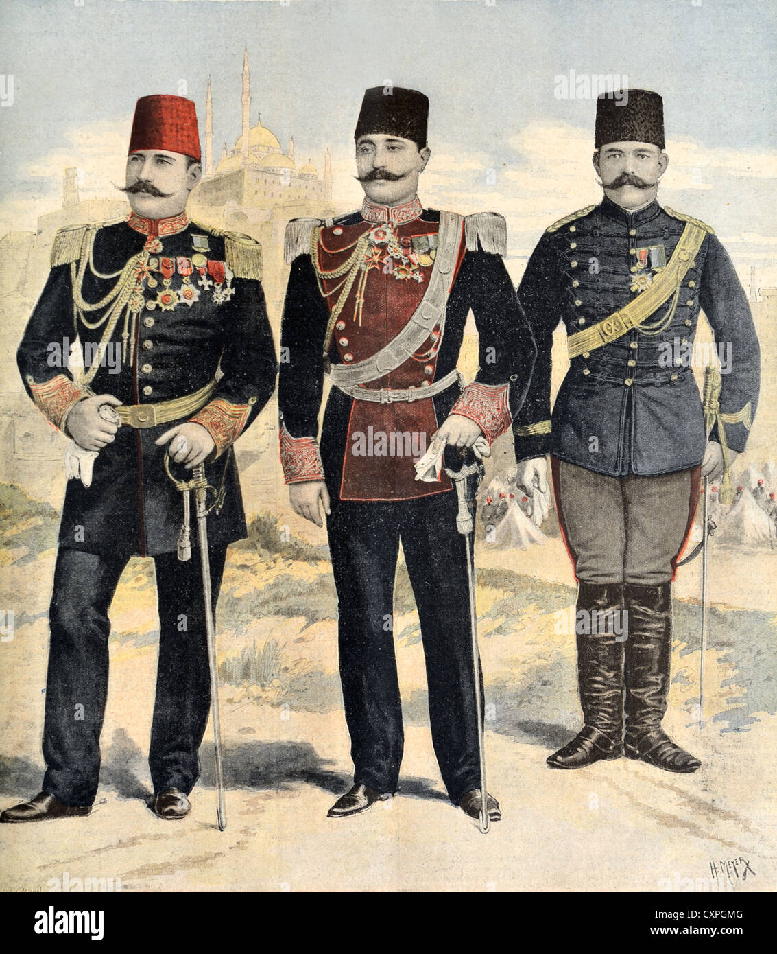 Les officiers de l'armée ottomane y compris les jeunes Turk Ahmed Riza Bey (centre Banque D
