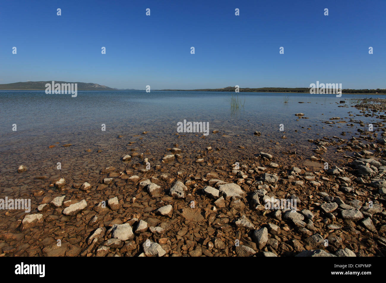 Vransko jezero (lac de Vrana) près de Pakostane, Croatie. Banque D'Images