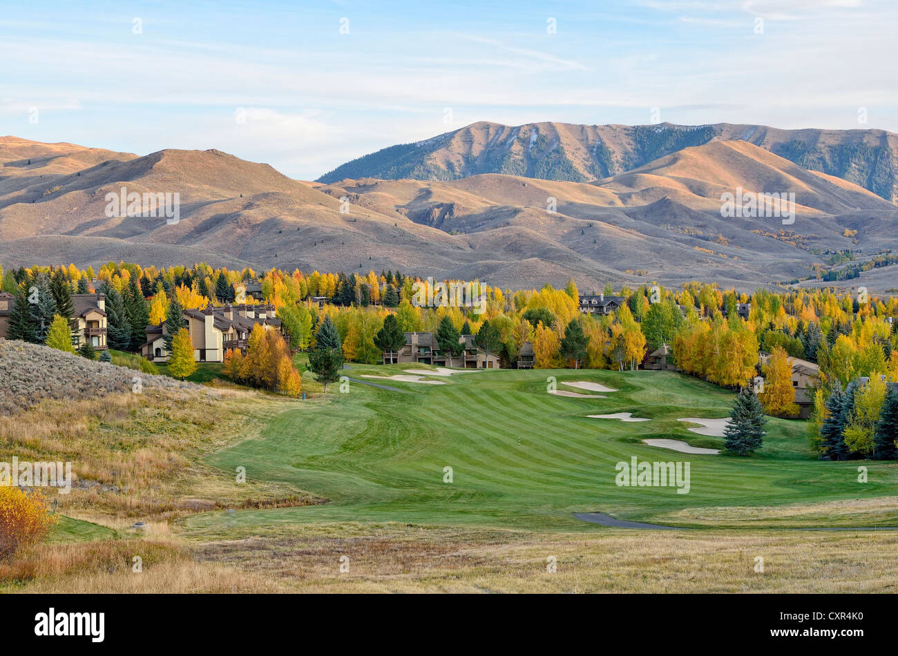 Elkhorn Village Golf Course, l'humeur du soir, Sun Valley, Idaho, USA, PublicGround Banque D'Images