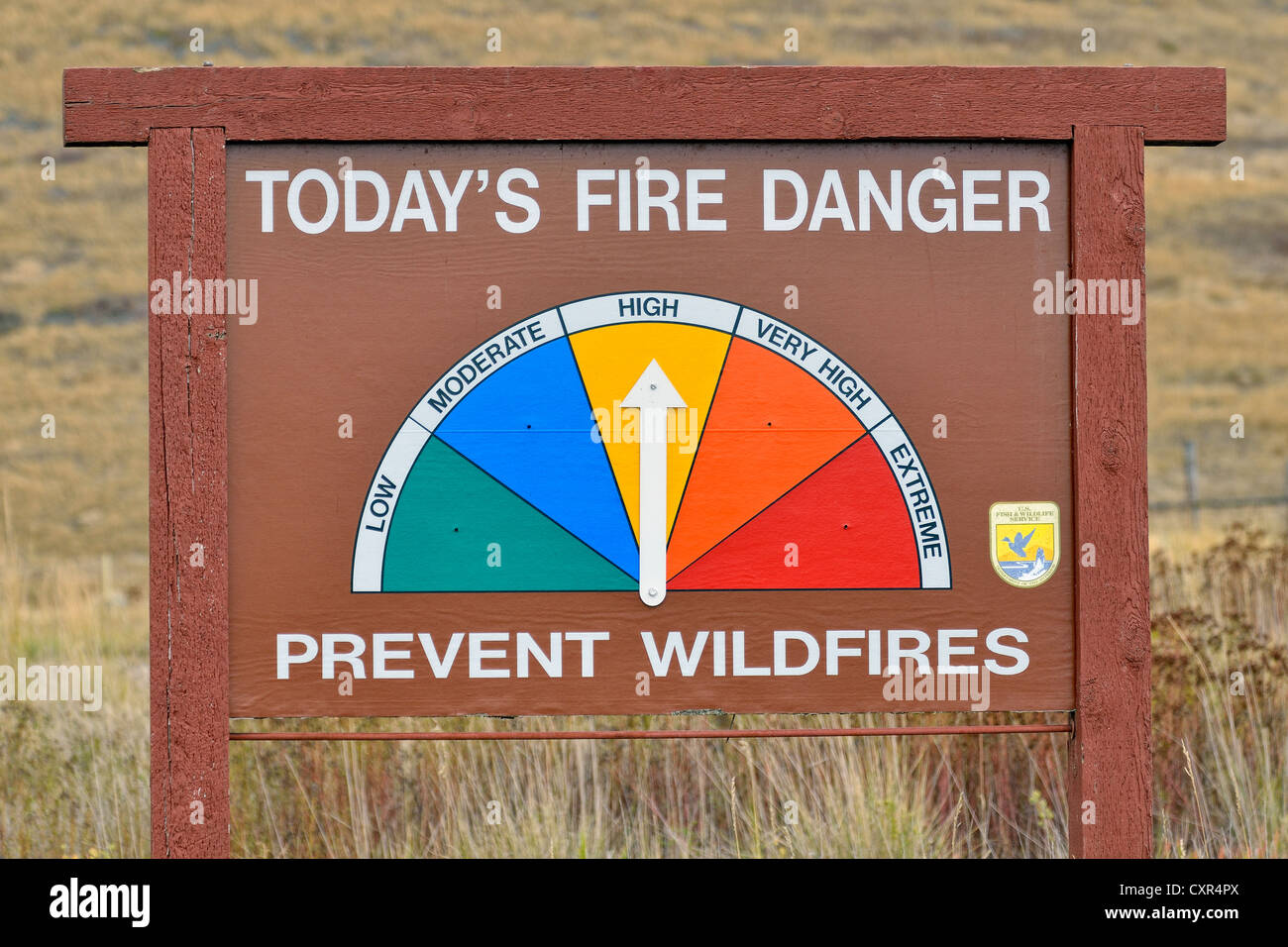 Affichage du jour du Conseil, danger d'incendie National Bison Range Moiese, Montana, USA Banque D'Images